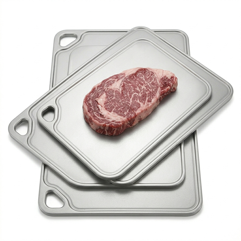 Paytenchr Lot de 3 Planches à Découper Double Face | Acier Inoxydable S316 & Titane de Qualité Alimentaire | Idéal pour Viande et Légumes